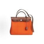 HERMES Herbag Zip 31 Silver buckle single-shoulder crossbody handbag 31 Unisex Couple Style Flame Orange with Gold Brown